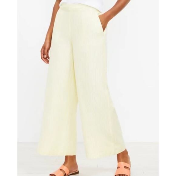Ann Taylor LOFT Pants - LOFT Wide Leg Striped Pull On Pants Sz M Yellow White Cruise Resort Comfy Preppy